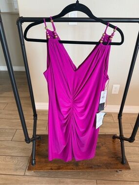 Adrianna Papell Fuchsia Beaded Strap Mini Dress